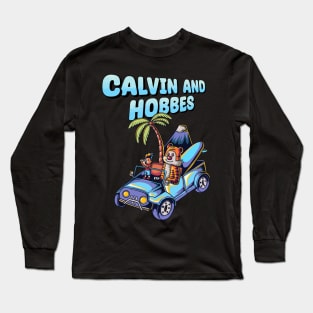 Calvin and hobbes riding a jeep goes to vacation Long Sleeve T-Shirt